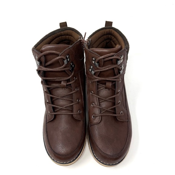 Steve Madden Brown Faux Leather Lace Up Side Zip Ankle Boots Kids Size 6 - Picture 6 of 12